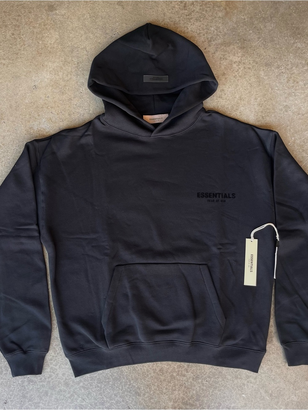 ESSENTIALS Black Pullover Hoodie with Kangaroo Pocket